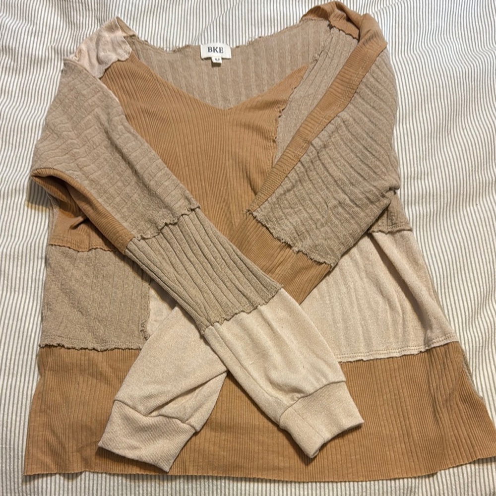 COPY - BKE Women's Tan Patchwork Sweater
